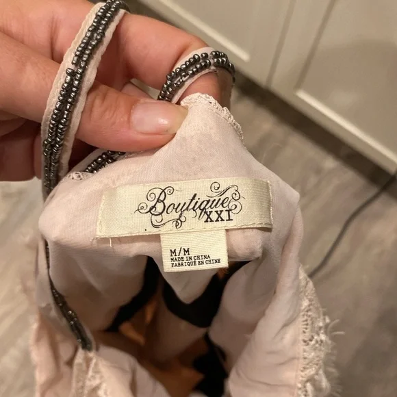 Beautiful Pink Layered Lace Mini DressBlack. Adjustable straps w/Beading detail - Picture 13 of 13